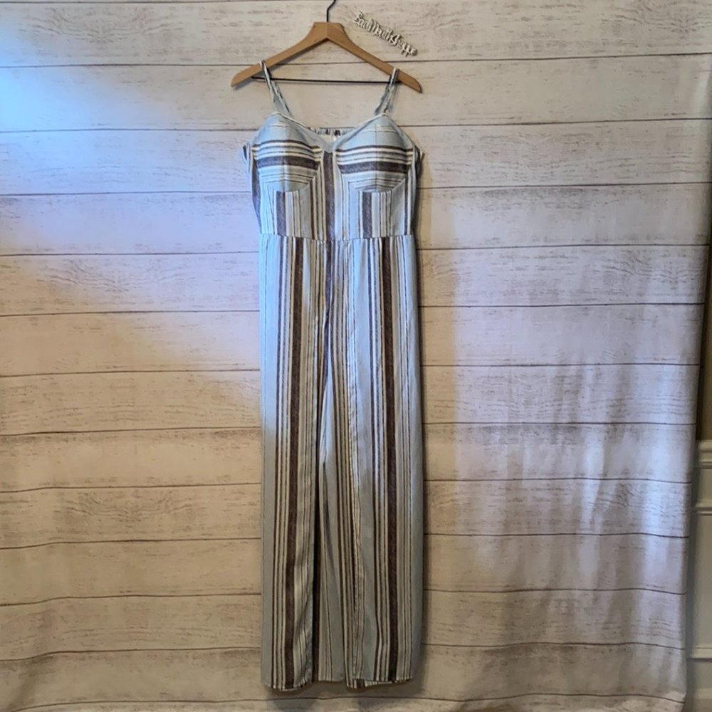 Xhilaration for Target Blue Stripes Linen Summer Bodycon Wide Leg Jumpsuit Plus